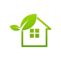 Sticker - Leaf and Green House icon Template