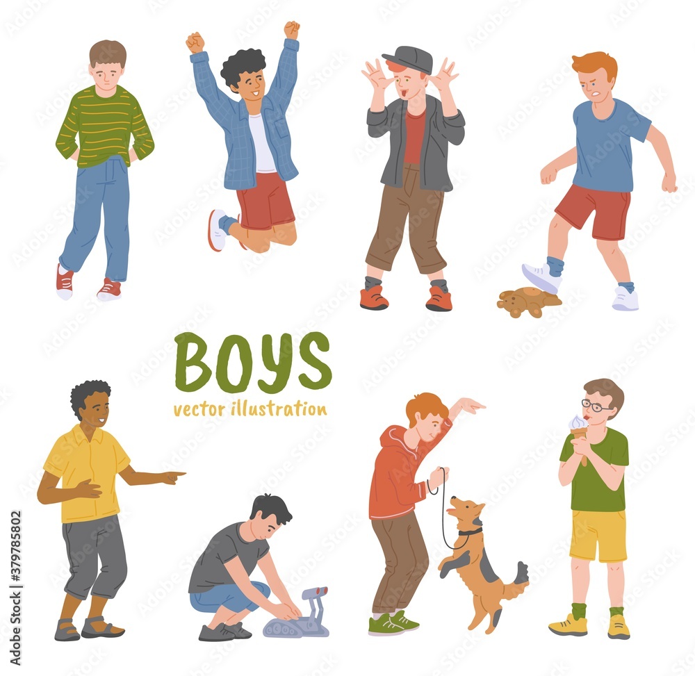 Set of little boys with good and bad behavior flat vector illustration ...