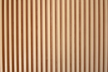 Light Brown Slats Of Wood. Lines Of Wooden Slats Form A Striped Texture Pattern. Line Shaped Wood Texture