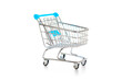 © Maksym - Stainless steel cart. Food shopping basket for retail market. Empty trolley cart for supermarket isolated on white background. Sale buy mall market shop consumer concept. Copy space.