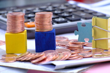 Stack of golden coins on black background and Business growth strategy of money concept