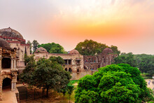 Sunset View Of The Landmark Hauz Khas Complex, A Medieval Village Complex With Lake That Is Now A Tourist Attraction In Delhi.