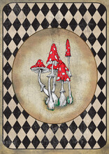 Alice In Wonderland Watercolor  Grunge Icons A4 Flash Cards With Diamond Victorian Background
