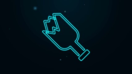 Sticker - Glowing neon line Broken bottle as weapon icon isolated on black background. 4K Video motion graphic animation