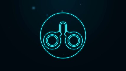 Sticker - Glowing neon line Handcuffs icon isolated on black background. 4K Video motion graphic animation