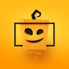 Aufkleber - Halloween pumpkin origami bubble speech on orange background paper cut style.Vector illustration.
