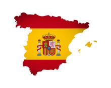 Vector Isolated Illustration With Spanish National Flag With Shape Of Spain Map (simplified). Volume Shadow On The Map. White Background