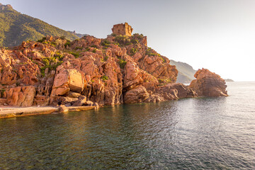 Poster - Sunset in the marina of Porto, Corsica, France