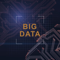 Poster - Framed Big Data Lettering Over Abstract Microchip Connections Background, Futuristic Logo