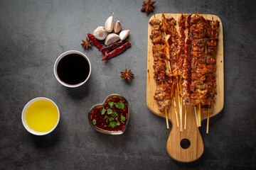 Mixed grill with seasoned Mala, Sichuan pepper, Chinese spices.