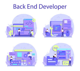Back end development concept set. Software development process.