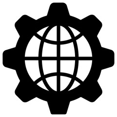 Wall Mural - 
Globe inside gear, global network management icon in flat vector 
