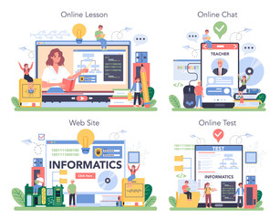 IT education online service or platform set. Student write software