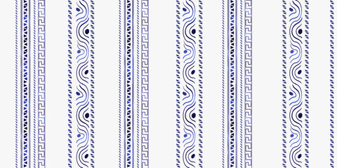 trendy stripes pattern Vector blue line hand drawn seamless