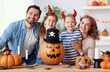 Delighted family during Halloween celebration.
