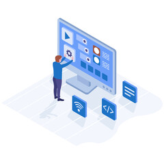 Wall Mural - 
Isometric illustration design of website builder 

