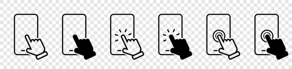 Wall Mural - mobile phone. smartphone line icons. hand holding smartphone. hand white touch screen and click on t