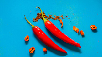 red pepper or cayenne pepper crushed with flakes scattered