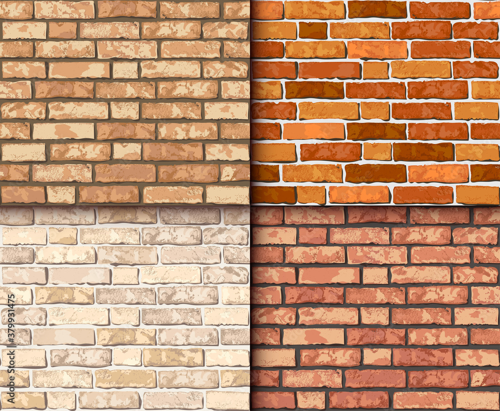 Vector Realistic Brick Wall Seamless Pattern Set Flat Wall Repeat