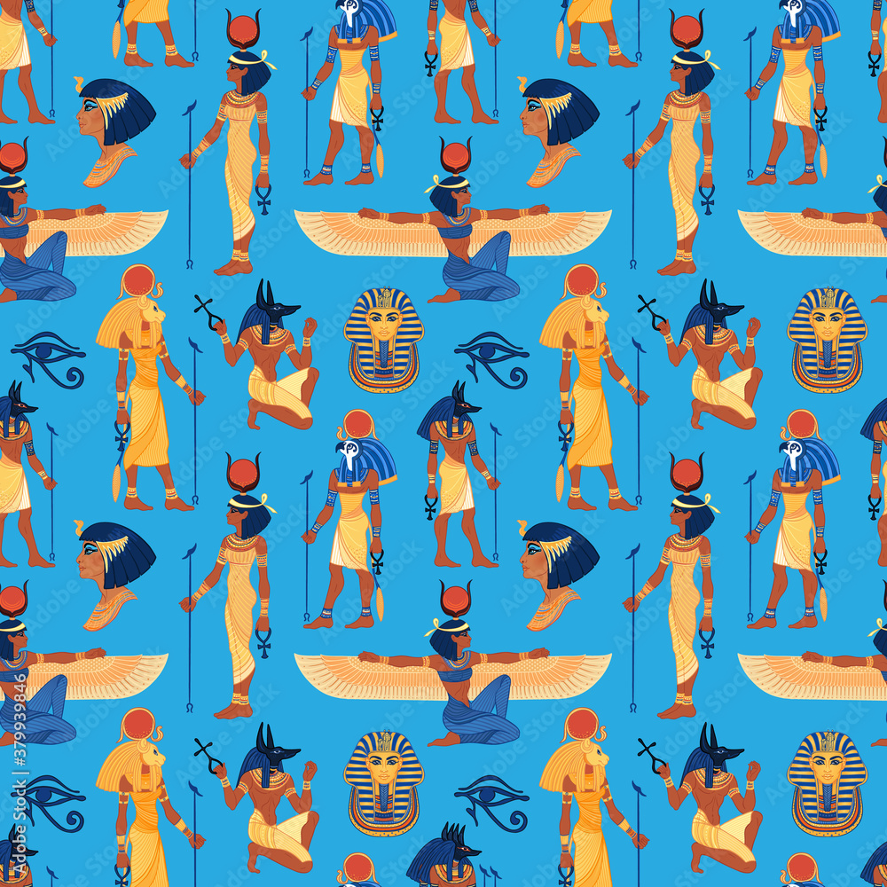 Ancient Egypt. Vintage seamless pattern with Egyptian gods and symbols ...