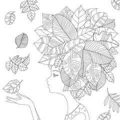 Wall Mural - portrait fashion girl with hairstyle of autumn fancy leaves. lov