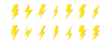 Lightning Bolt Vector Set Isolated On White Background. Simple Icon, Yellow Symbol, Vector Illustration