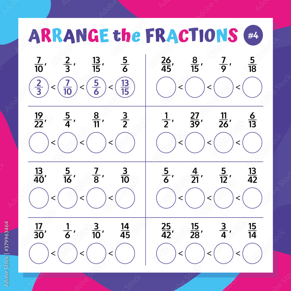 Comparing And Ranging The Fractions Mathematical Worksheet. Math Puzzle ...