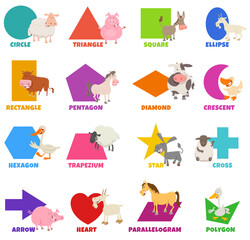 Wall Mural - basic geometric shapes with fanny farm animals set