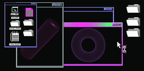 Abstract technology background with old retro user interface elements.