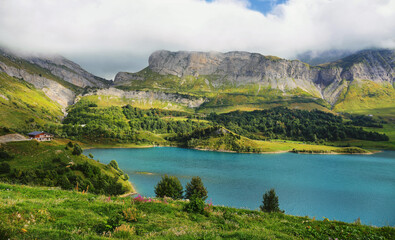 Sticker - Roselend lake near Cormet de Roselend pass, Savoie, France