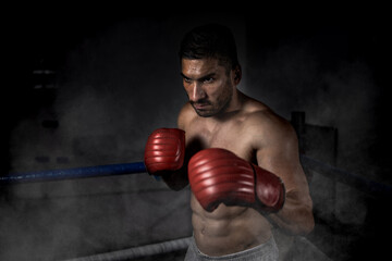 Portrait of a young boxer, kick boxer ready for fight