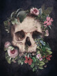 Skull with plants on black background on vintage style