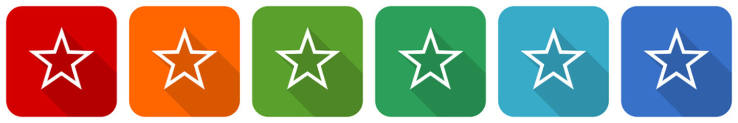 Aufkleber - Star icon set, flat design vector illustration in 6 colors options for webdesign and mobile applications