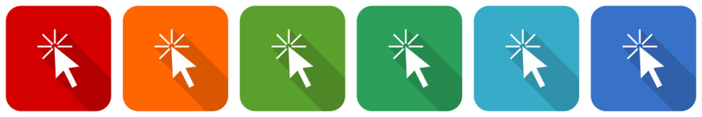 Leinwandbilder - Click here icon set, flat design vector illustration in 6 colors options for webdesign and mobile applications