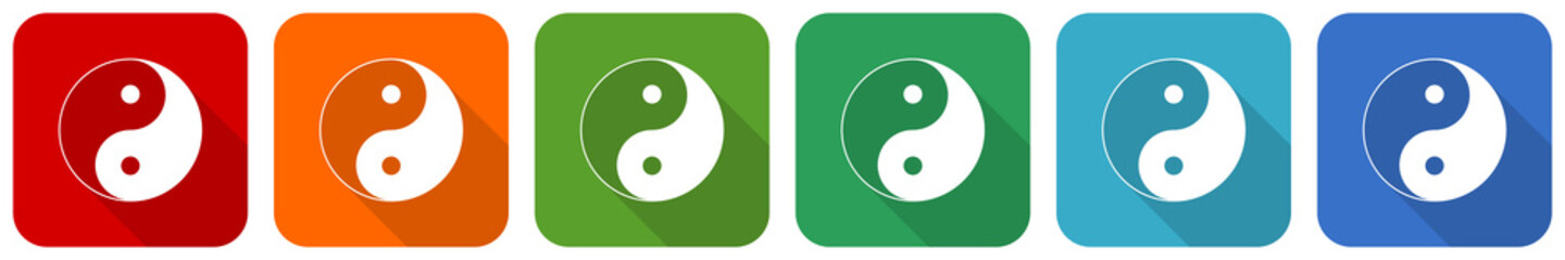 Poster - Ying yang icon set, flat design vector illustration in 6 colors options for webdesign and mobile applications