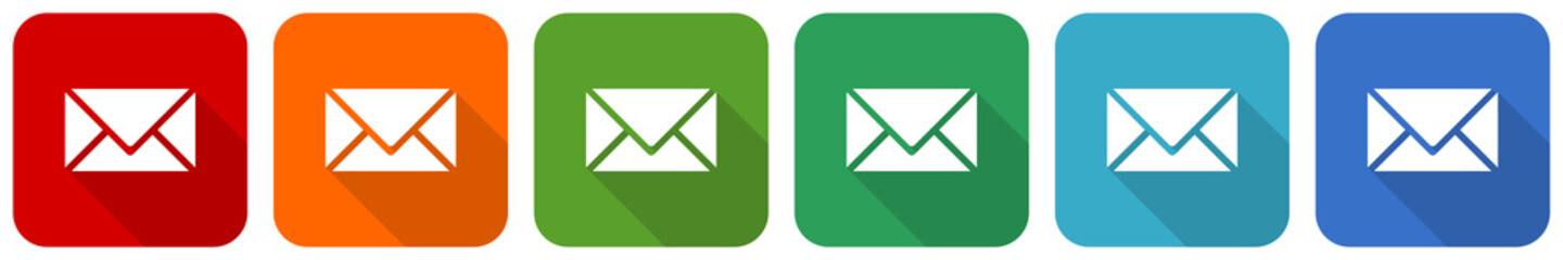 Leinwandbilder - Email, envelope icon set, flat design vector illustration in 6 colors options for webdesign and mobile applications