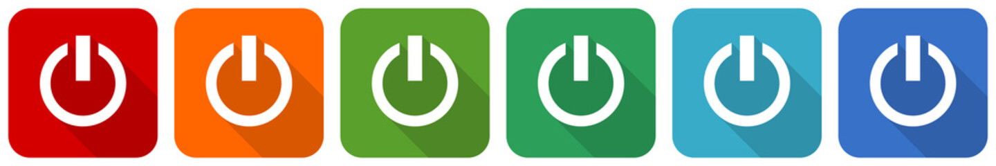 Fototapete - Power icon set, flat design vector illustration in 6 colors options for webdesign and mobile applications