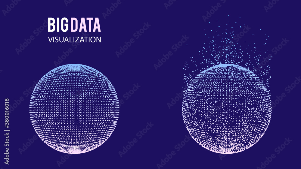 Collection of spheres of glowing particles and with explosion effect ...