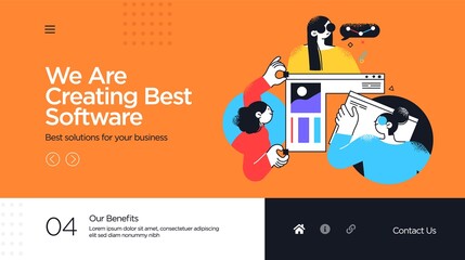 Landing page template of developing computer software, coding and programming . Modern flat design concept of web page design for website. Vector illustration