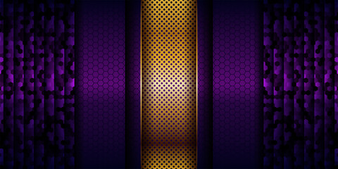 Wall Mural - Luxury geometric purple overlap layers background with golden combination