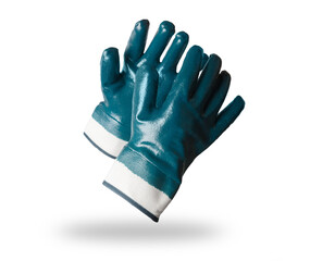 Pair of blue protective work gloves isolated on white