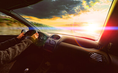 Wall Mural - travel road abstract background. driving at high speed on the road. concept of travel and speed.