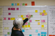 © Rob and Julia Campbell/Stocksy - Mature caucasian woman at work in office putting up sticky notes
