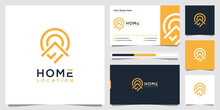 Home And Pin Location Logo Design With Business Card Template