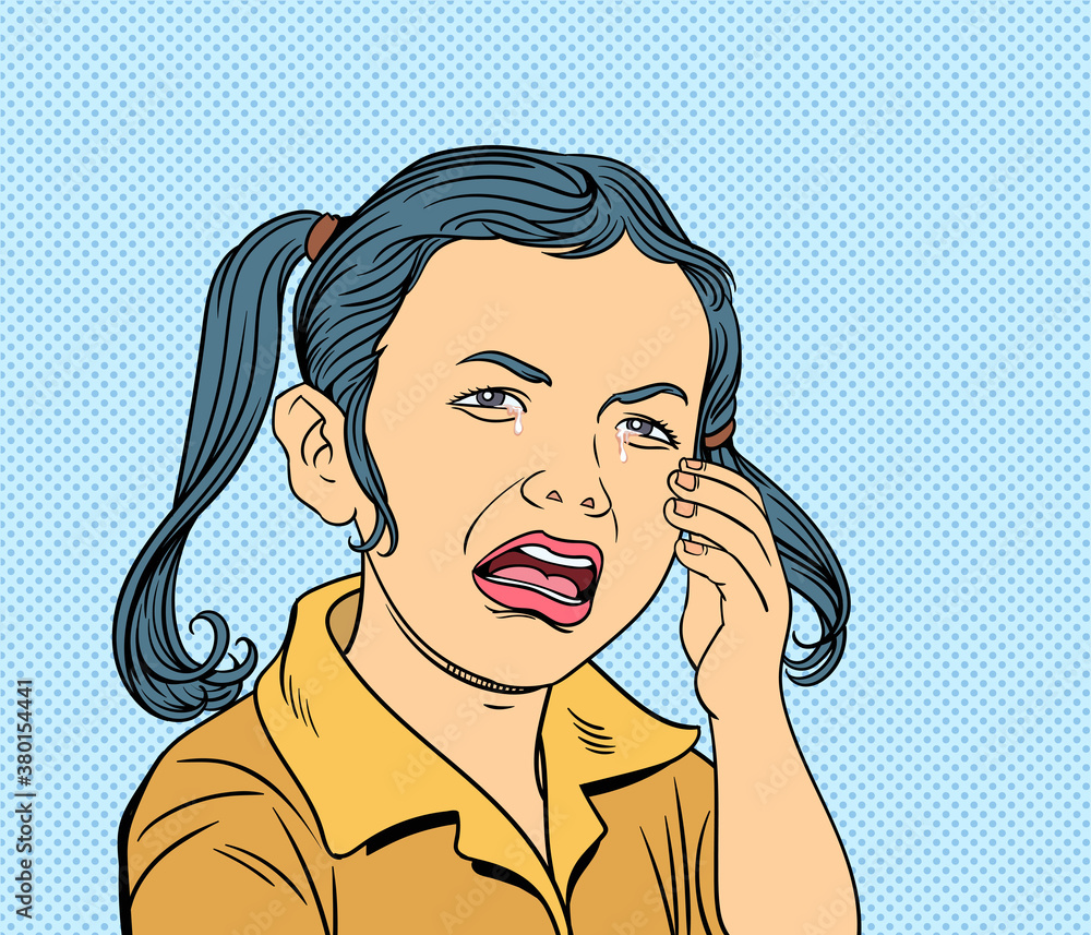 Crying little girl. Pop art vector illustration Stock Vector | Adobe Stock