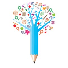 Sticker - Pencil with academic icons concept