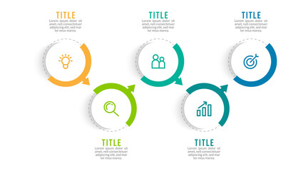 Minimal Business Infographics template. Timeline with 5 steps, options and marketing icons .Vector linear infographic with five conected elements. Can be use for presentation.