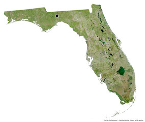 Wall Mural - Florida, state of Mainland United States, on white. Satellite