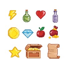 Collection Of Pixelated Game Items