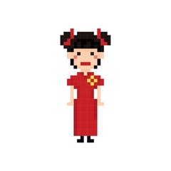 Canvas Print - Pixel art Chinese woman